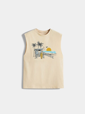 Men’s Tropical Letter Print Sleeveless Tank Top
