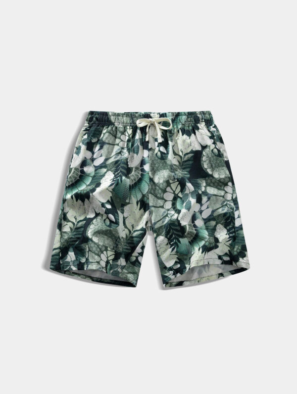Men’s Tropical Print Drawstring Beach Shorts