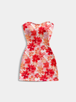 Women’s Floral Strapless Fitted Mini Dress