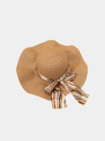 Women's Khaki Bow Straw Hat