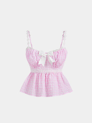 Women’s Pink Gingham Ruffle Cami Top (1)