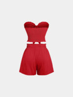 Women’s Red Ruffled Bandeau Top and Shorts Set