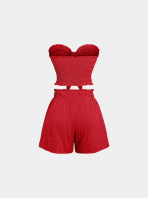 Women’s Red Ruffled Bandeau Top and Shorts Set (2)