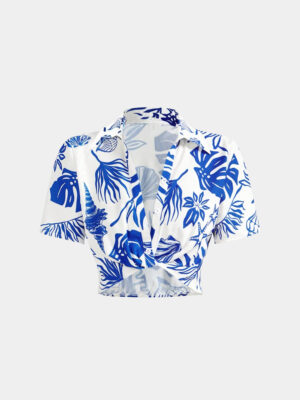 Women’s Seashell Print Twist Neck Summer Shirt