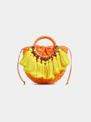 Women's Straw Tassel Beach Bag